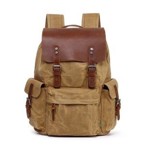 NWT TSD Brand Canvas & Leather Backpack Large Camel